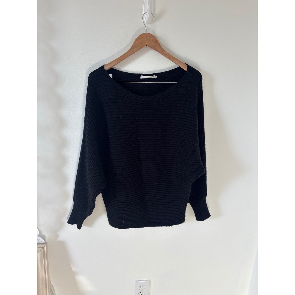 Anthropologie Black Ribbed‎ Dolman Sleeve Sweater Size Small